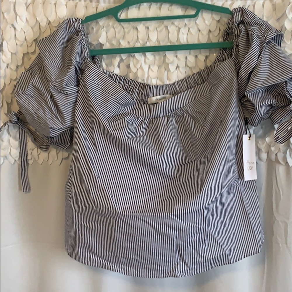 Blue and white strips off shoulder shirt